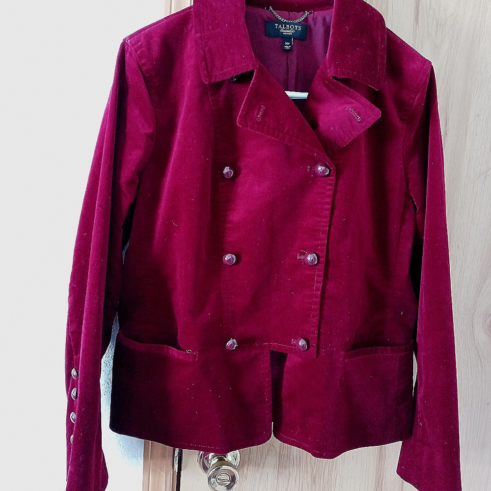 Talbots Red Velvet Military Jacket